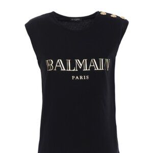 Balmain Black 3-Gold Button Tank Top, Size 36/S